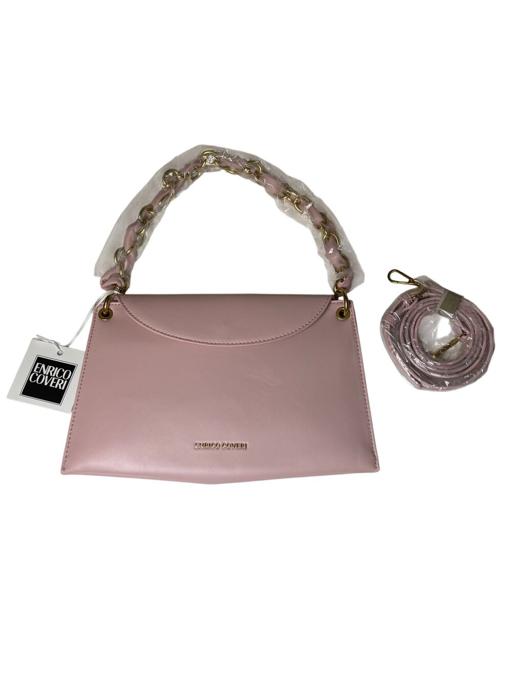 ENRICO COVERI Ladies Pink Bag Attachable Crossbody Strap Gold Chain Handle